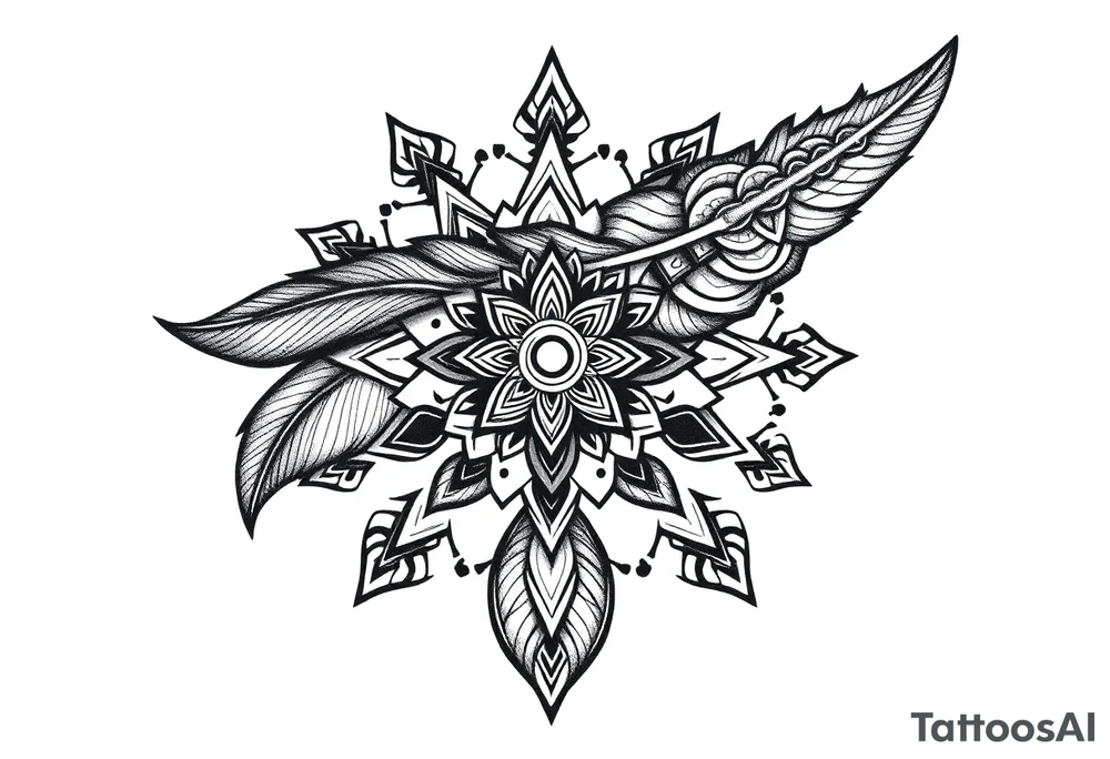 spiritual feather indian mandala shaman rune tattoo idea