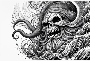 Kraken wrapping Poseidon thrusting trident tattoo idea