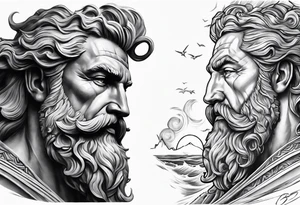 Poseidon als Windsurfer tattoo idea