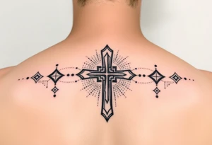 Christian cross surrounded by geometric shapes tattoo idea