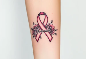 Pretty gray and pink Cancer ribbon that says "fuck cancer"with roses tattoo idea