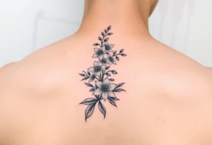 Larkspur and lily of the valley bouquet tattoo idea