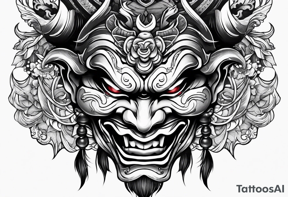 Half face oni mask tattoo idea