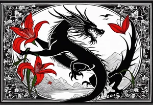 Black and white dragon as the focus. Red spider lillies as the background. Lightning. The words “ Νεχ ποσσυμ τεχυμ ωιωερε, νεχ σινε τε” tattoo idea