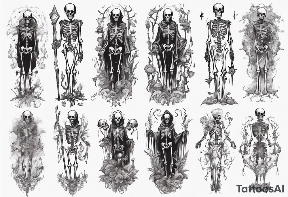 Tall creepy Skeletal figure tattoo idea