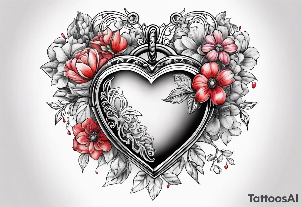 heart locket with flowers tattoo idea