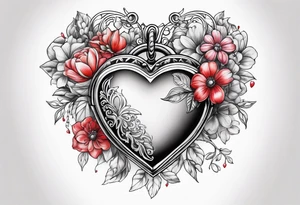 heart locket with flowers tattoo idea