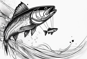 Trash polka blue and black fly fishing theme rib peice tattoo idea