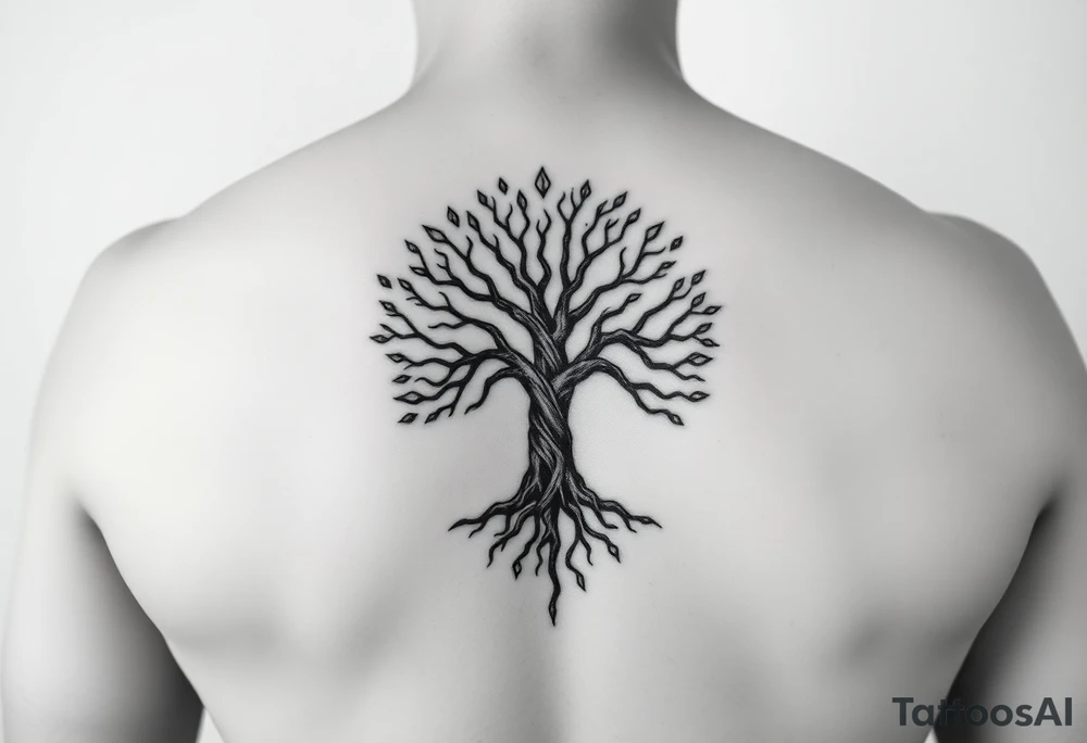 HIV positive mystical tree of life with cosmic roots and celestial branches tattoo idea