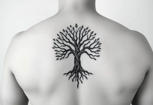 HIV positive mystical tree of life with cosmic roots and celestial branches tattoo idea