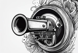 trombone and camera drawn with a single line tattoo idea