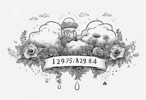forearm tattoo of a cloud with little plants and the date 12.08.05 tattoo idea