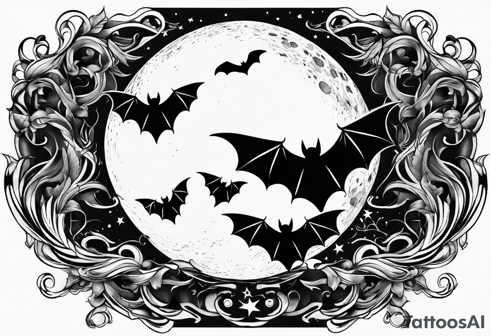 Moon and bats tattoo tattoo idea