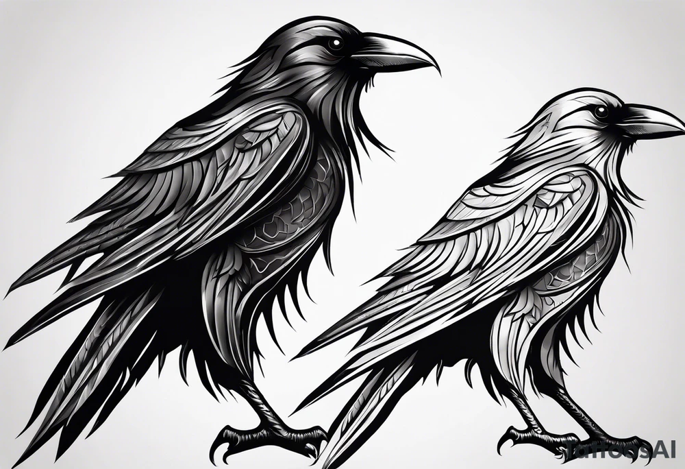 a scary black raven facing left tattoo idea