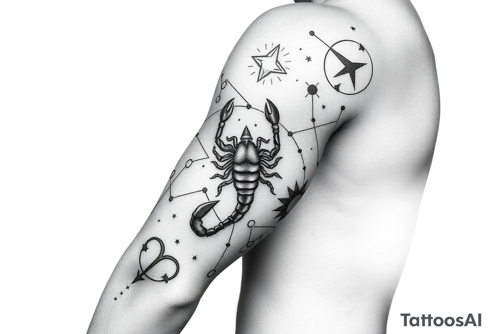 Taurus, cancer, 2 scorpio, capricorn, and libra star constellation tattoo for arm tattoo idea