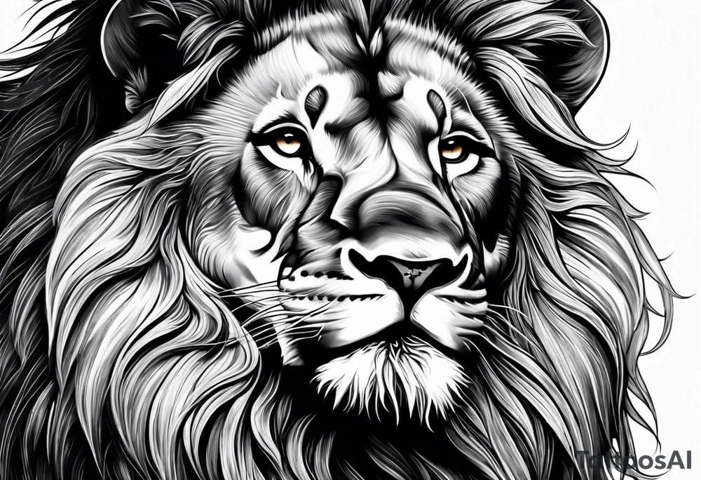 powerful majestic lion, close-up tattoo idea