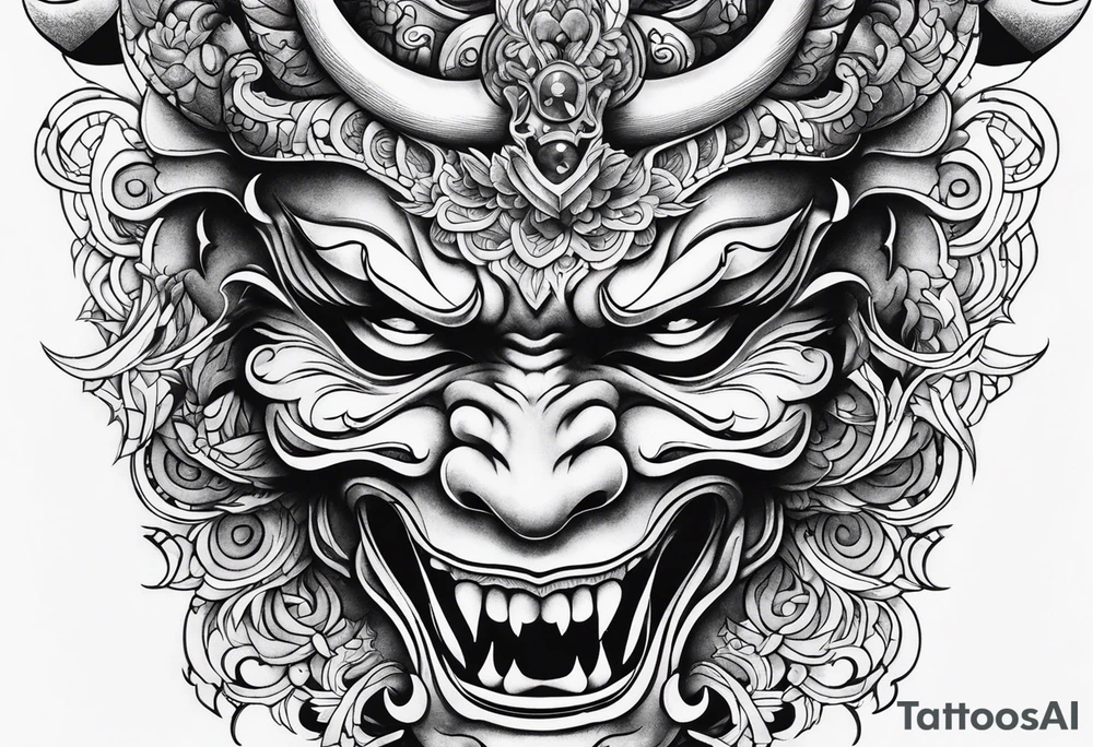 Japanese devil mask tattoo idea