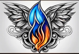 Blue and orange flame that has a half square thin line border. Make it as small as possible. The tattoo should be the size of a half dollar coin. tattoo idea