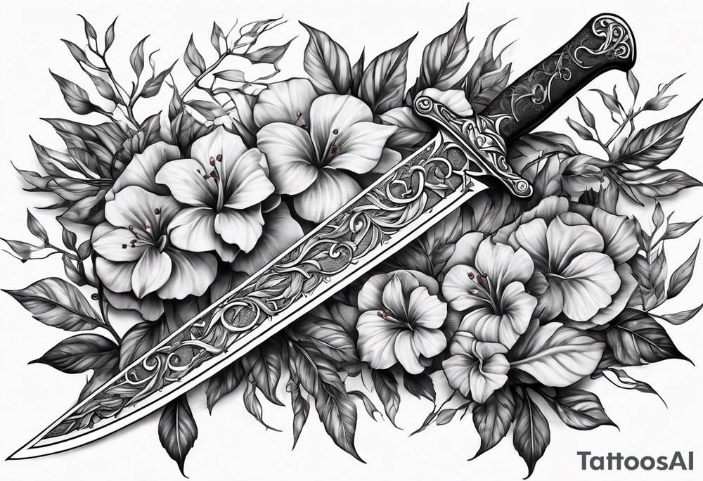 A long skinny blade down my spine with leafy vines wrapped around the blade tattoo idea