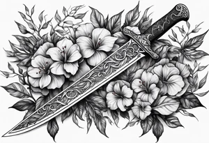 A long skinny blade down my spine with leafy vines wrapped around the blade tattoo idea