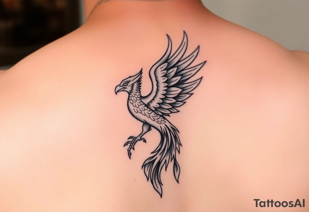 magnificent phoenix rising from golden flames with trailing embers tattoo idea