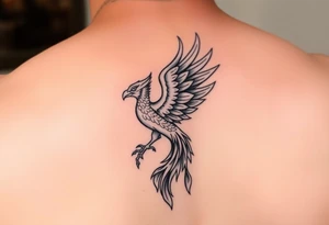 magnificent phoenix rising from golden flames with trailing embers tattoo idea