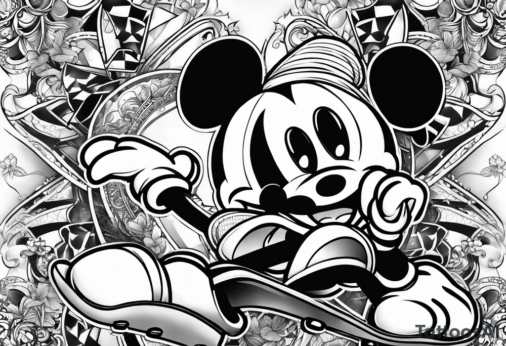 Mickey Mouse skateboarding tattoo idea