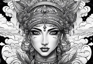 Face with eyes with background and clouds tattoo idea