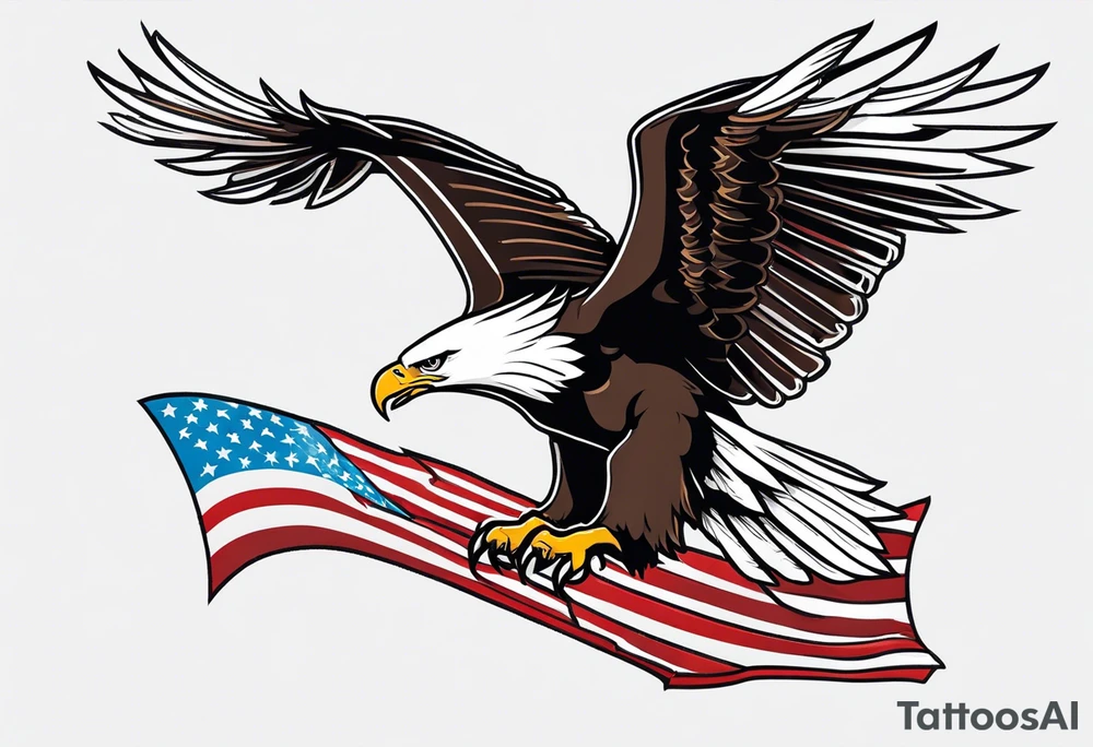 eagle flying holding American flag with beak tattoo idea