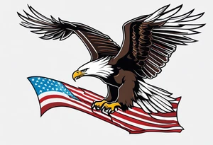 eagle flying holding American flag with beak tattoo idea