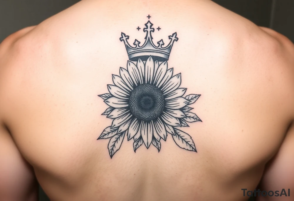 sexy letter g lettering with a crown and sunflower tattoo idea