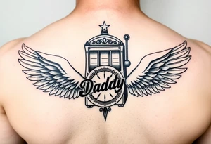 Slot machine and compass with word Daddy and angel wings tattoo idea