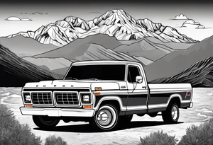 1974 ford f-100 in front of mountains tattoo idea