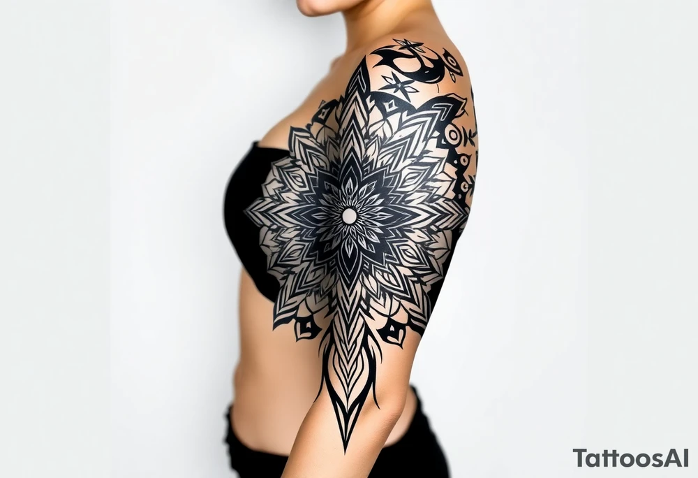 shaman style mytical mandala tattoo idea