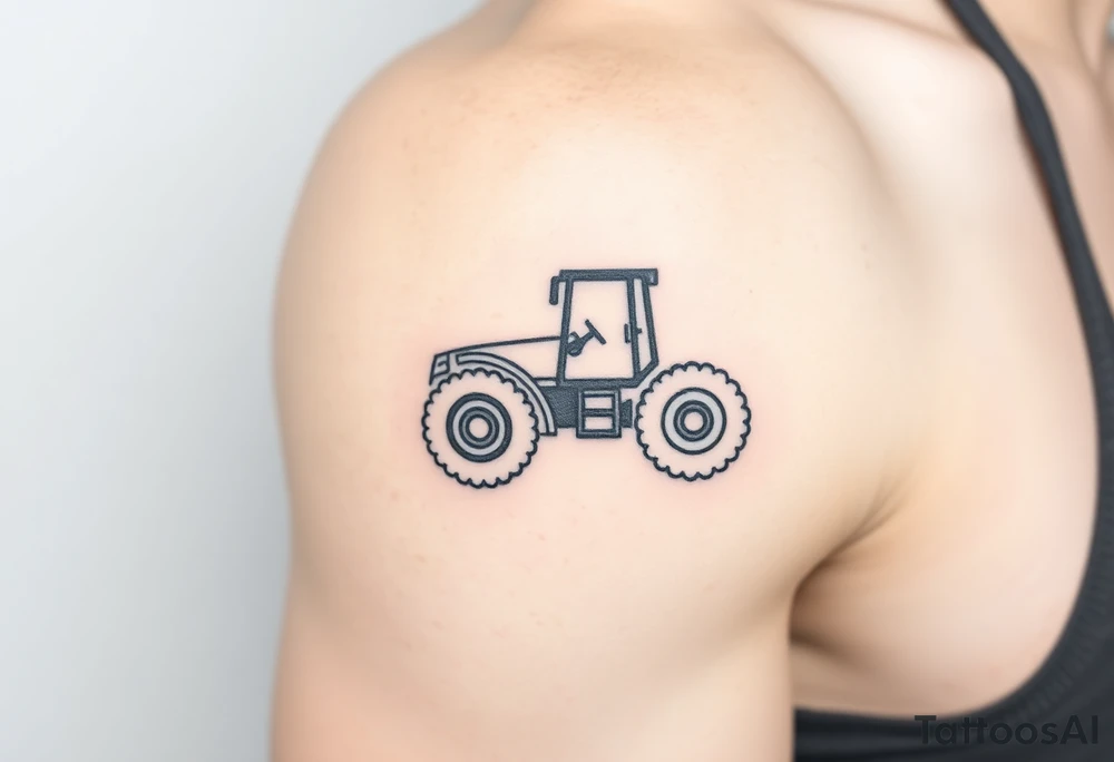 A simple black line-art tractor outline, forming a continuous, elegant shape tattoo idea
