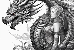 fairy wearing dragon armor and a dragon  flying tattoo idea