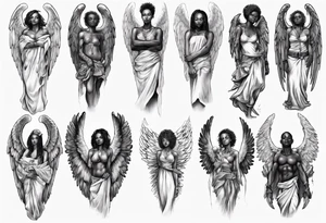 African angel on a balcony tattoo idea