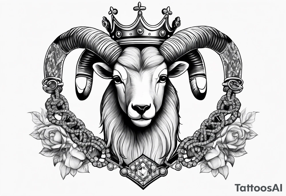 Hand cuffs,crown,Ram,Diamonds,pin-up tattoo idea