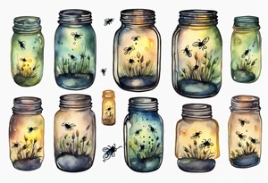 Fireflies coming out of a mason jar and all around the mason jar tattoo idea