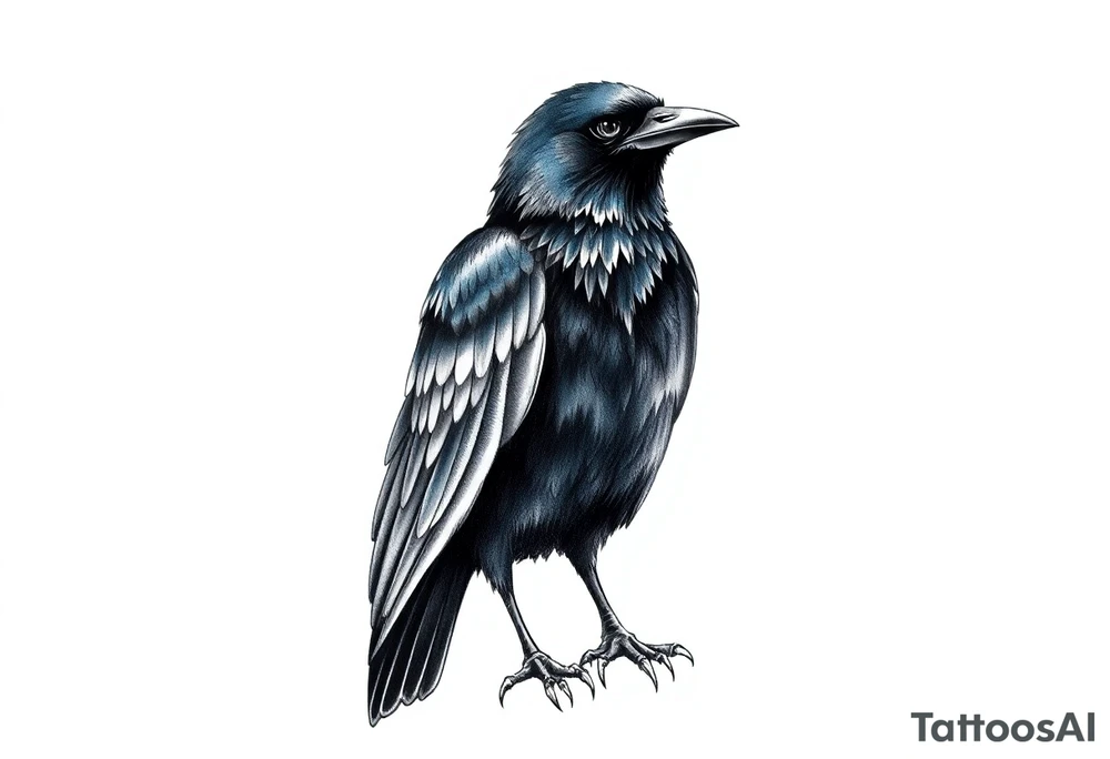 Black and blue raven
standing tattoo idea