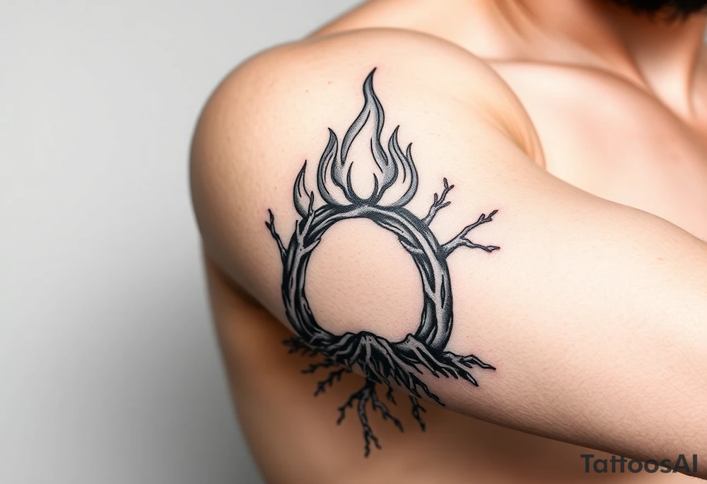 flame in roots, with a roots archway tattoo idea