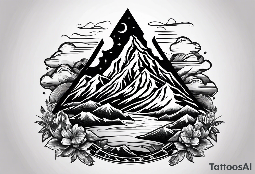 Mountain range on the blade of a chef knife. tattoo idea