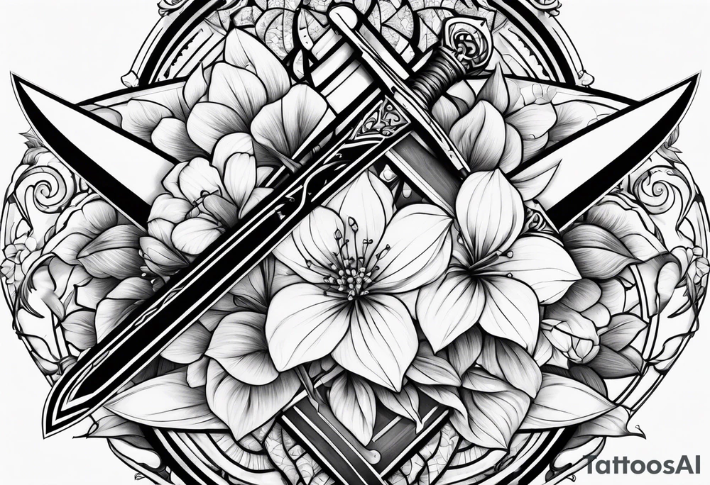 sword shattering into flower tattoo idea