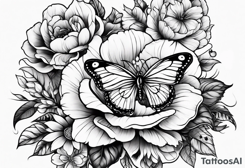 floral design with butterflies tattoo idea