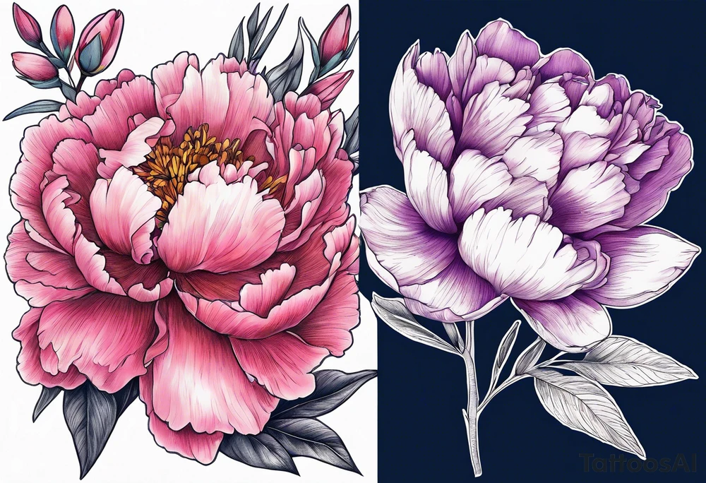 pink peony. purple gladiolus. red hawthorn. orange marigold. navy blue sweet pea. white paper white narcissus. tattoo idea