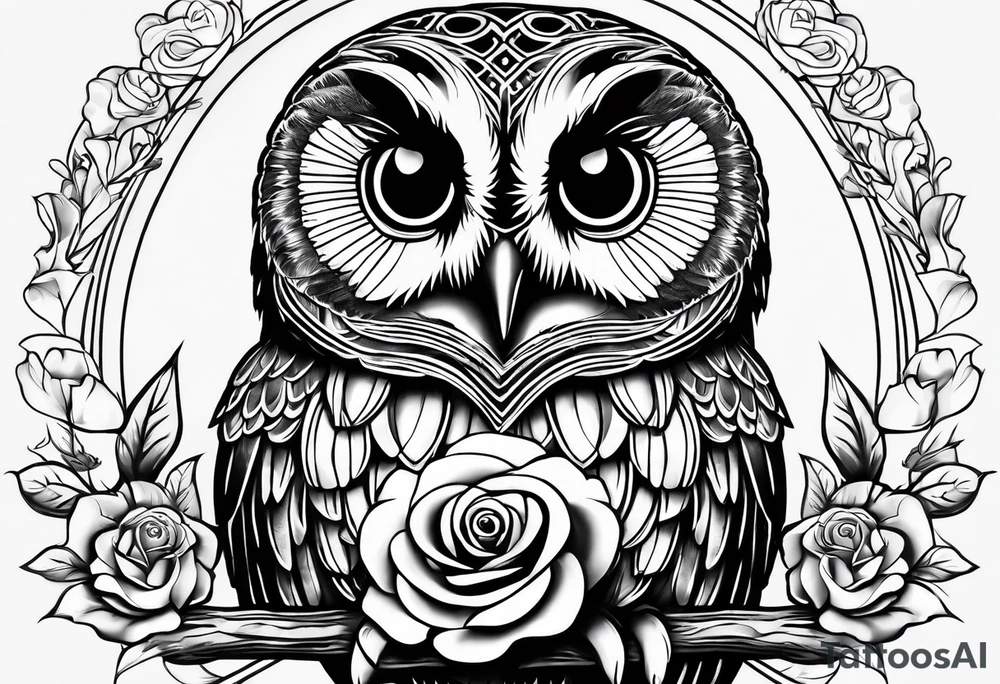 Barred owl with a rose and a heart tattoo idea