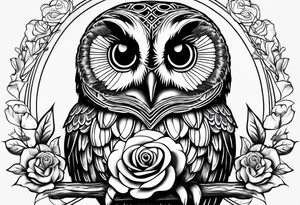 Barred owl with a rose and a heart tattoo idea