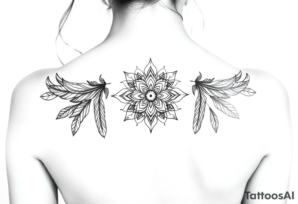 spiritual feathers ornamental mandala shaman tattoo idea