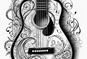 guitar with musical notes wrapped around it tattoo idea