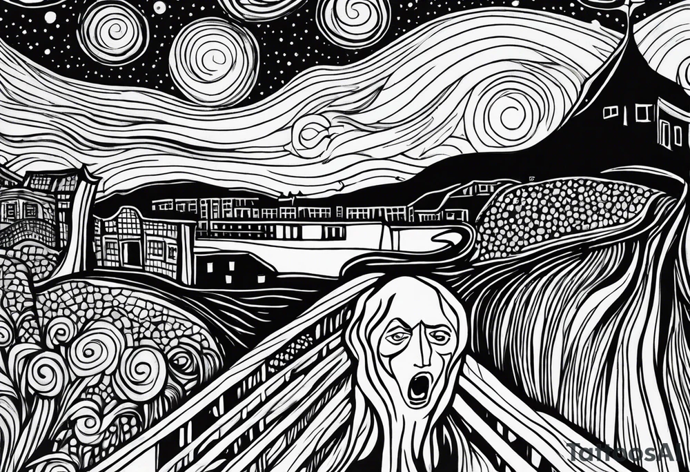 Scream Edvard Munch, Starry Night by Vincent van Gogh, tattoo idea